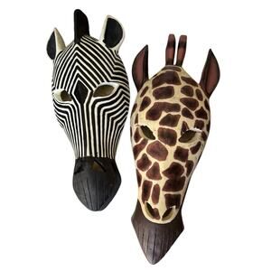 Toscano Giraffe Zebra Wall Mask Set Hand Crafted Safari Home Decor‎ African